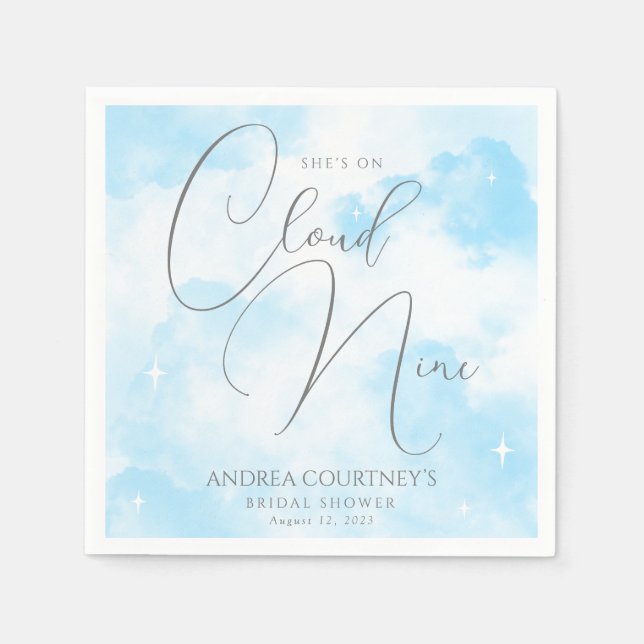 Modern Dreamy Pastel Blue Cloud Nine Bridal Shower Napkins (Front)