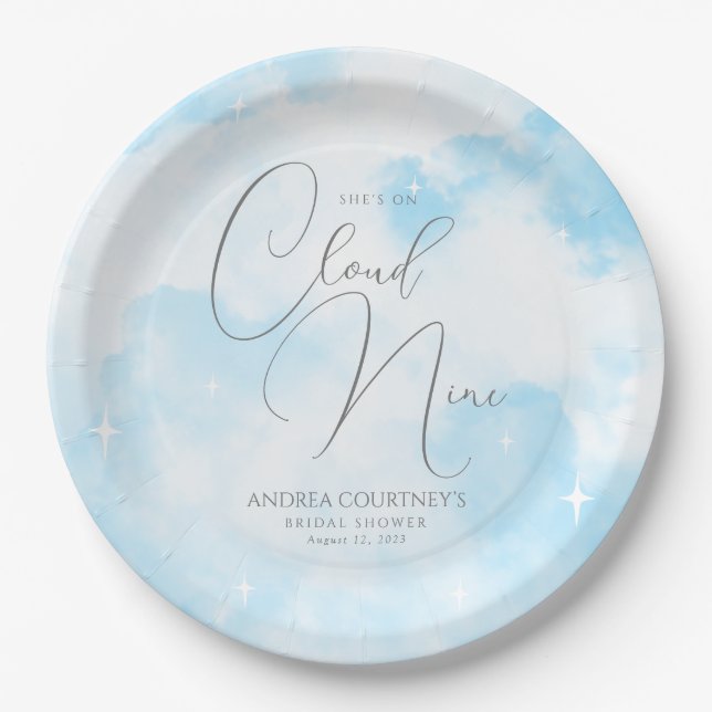 Modern Dreamy Pastel Blue Cloud Nine Bridal Shower Paper Plates (Front)