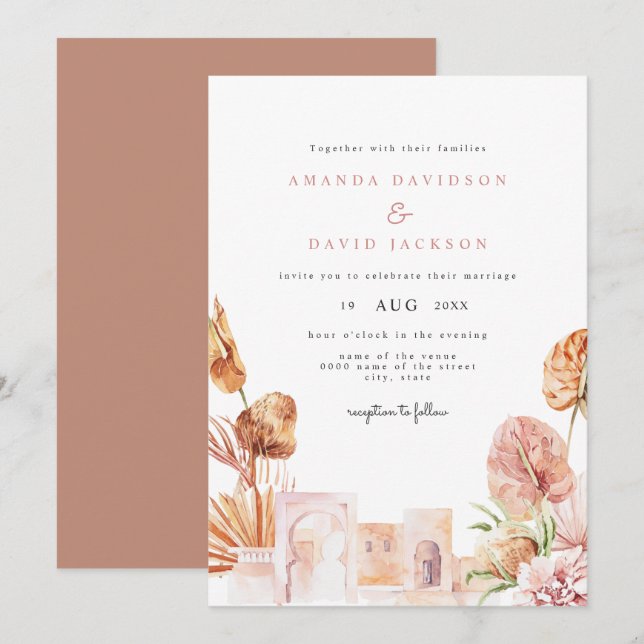 Modern Dried Leaves Desert Western Boho Wedding Invitation (Front/Back)