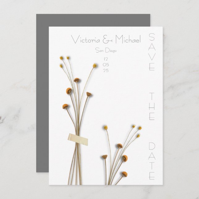 Modern Dried Meadow Flowers Save the Date Invitation (Front/Back)