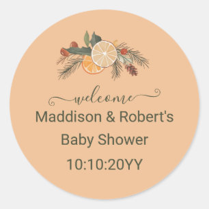 Modern Dried Winter Citrus Baby Shower Welcome Classic Round Sticker