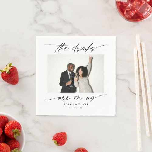 Modern Drink Are On Us Calligraphy Script Photo  Napkins