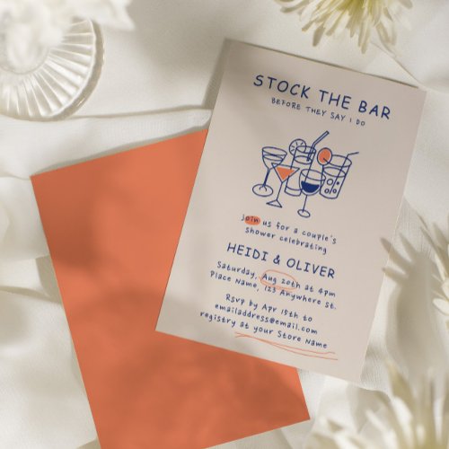 Modern Drink Sketch Stock The Bar Couples Shower Invitation