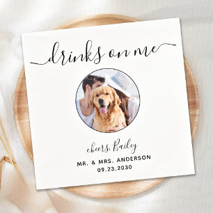 Modern Drinks On Me Custom Photo Pet Wedding Napkins