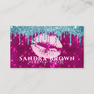 Modern dripping glitter rose gold lips makeup  bus business card