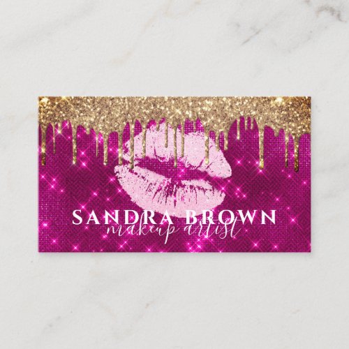 Modern dripping glitter rose gold lips makeup  business card