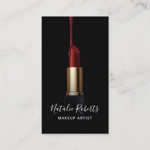 Modern Dripping Red Lipstick Makeup Artist Business Card