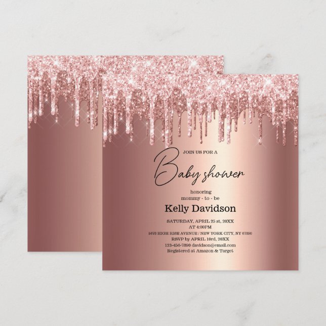 Modern Dripping Rose Gold Baby Shower mommy -to-be Invitation (Front/Back)
