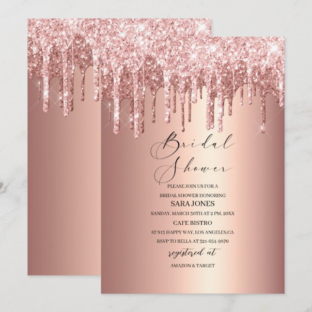 Modern Dripping Rose Gold Bridal Shower Invitation (Front/Back)