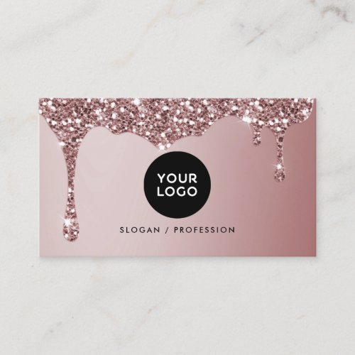 Modern Dripping Rose Gold Glitter  Your Logo Business Card