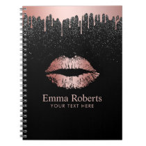 Modern Dripping Rose Gold Lips Black Glitter Notebook Modern Dripping Rose Gold Lips Black Glitter Notebook