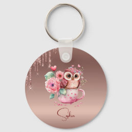Modern Dripping Rose Gold Monogram Personalized Ow Keychain