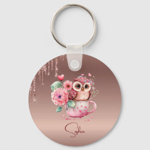 Modern Dripping Rose Gold Monogram Personalized Ow Keychain