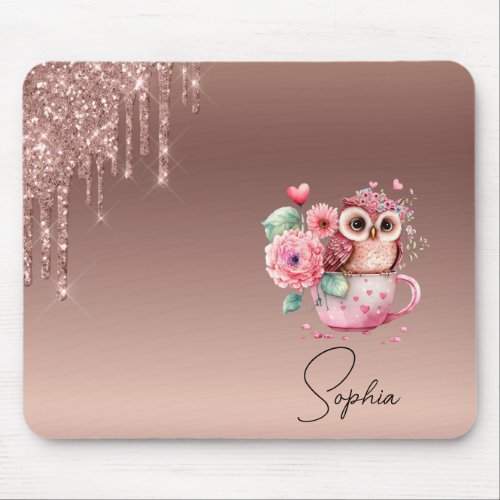  Modern Dripping Rose Gold owl love valentine Mouse Pad