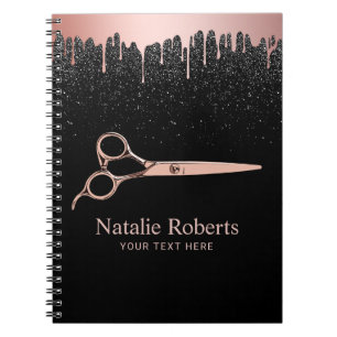 Modern Dripping Rose Gold Scissor Black Glitter Notebook