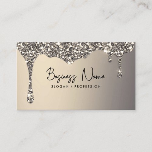 Modern Dripping Silver Glitter Business Card