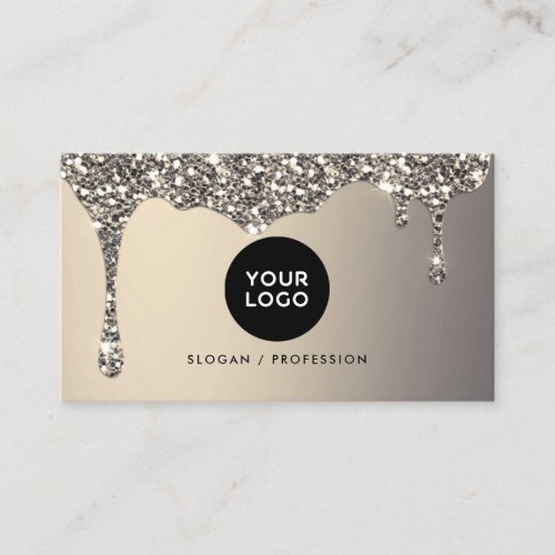 Modern Dripping Silver Glitter  Your Logo Business Card