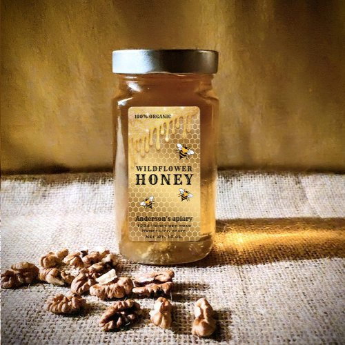 Modern drips  gold  bee honey jar label