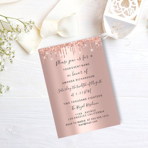 Modern Drips  Rose Gold  Bridal Wedding Spark Glit Invitation