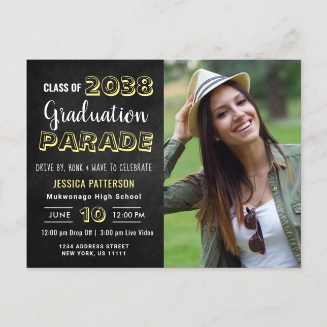 Modern DRIVE BY PHOTO Graduation Party Invitation Postcard (Front)