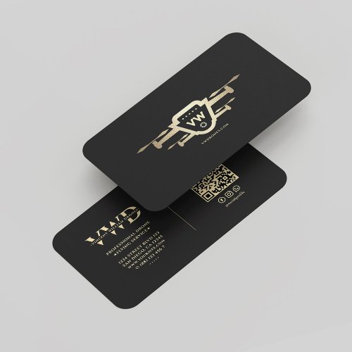 Modern Drone Operator Monogram Elegant Black Gold Business Card