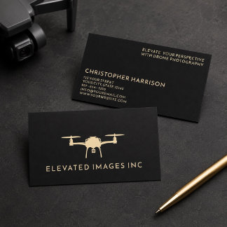 Modern Drone Operator Photography Black Gold Business Card