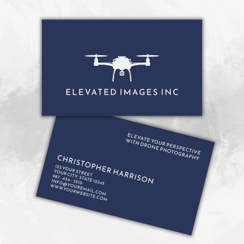 Modern Drone Operator Photography Navy White Business Card