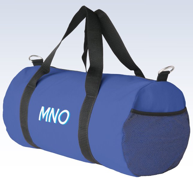 Modern Drop Shadow Monogram Initials Blue Duffle Bag (Modern monogram initials drop shadow personalized duffel bag)