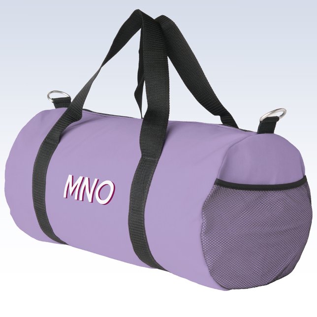 Modern Drop Shadow Monogram Initials Lilac Duffle Bag (Modern drop shadow monogram initials personalized duffel bag in lilac)