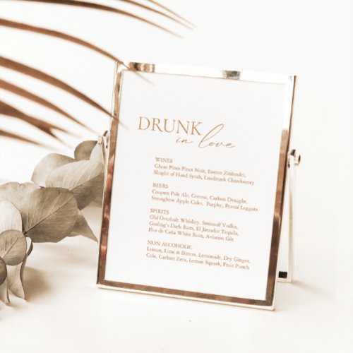 Modern Drunk In Love Bar Menu Wedding Sign