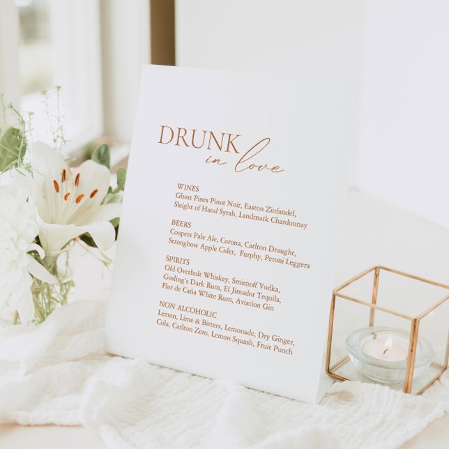Modern Drunk In Love Wedding Bar Menu Pedestal Sign (Creator Uploaded)