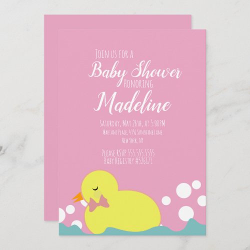 Modern  Ducks Yellow Pink Girl Baby Shower  Invitation