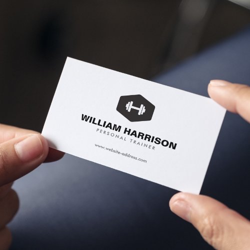 MODERN DUMBBELL LOGO FOR PERSONAL TRAINER, FITNESS BUSINESS CARD TEMPLATE