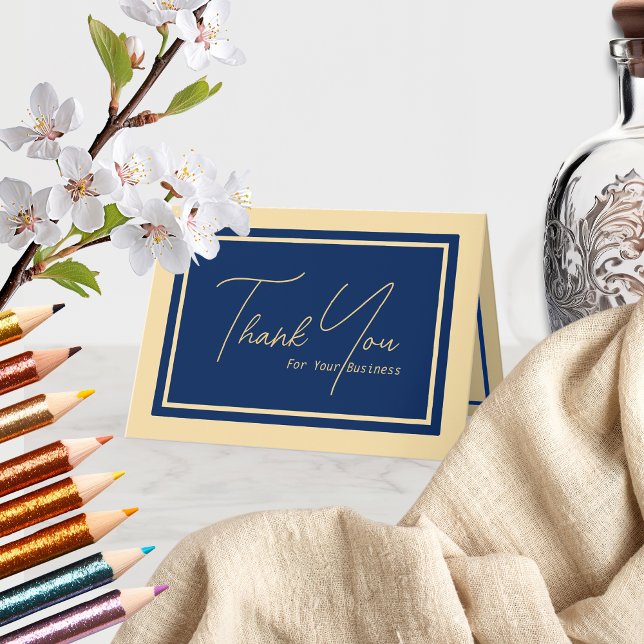 Modern Duotone Tan/Navy Business Thank You Card (Creator Uploaded)