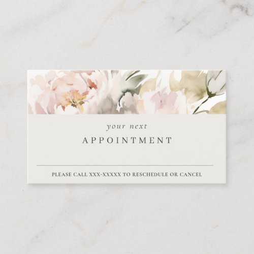 Modern Dusky Blush Peony Floral Bunch Appointment Business Card