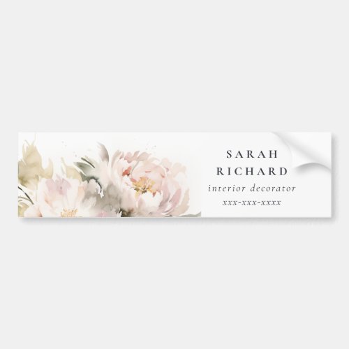 Modern Dusky Blush Peony Watercolor Floral Bunch Bumper Sticker