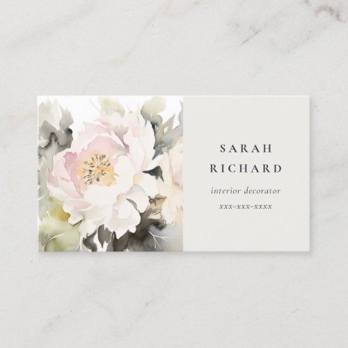 Modern Dusky Blush Watercolor Peony Floral Bunch Business Card