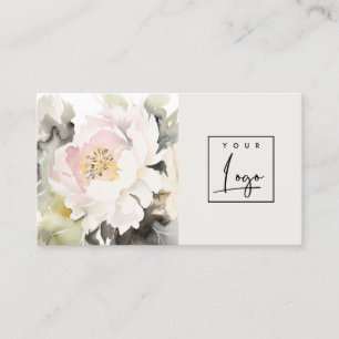Modern Dusky Blush Watercolor Peony Floral Logo Business Card