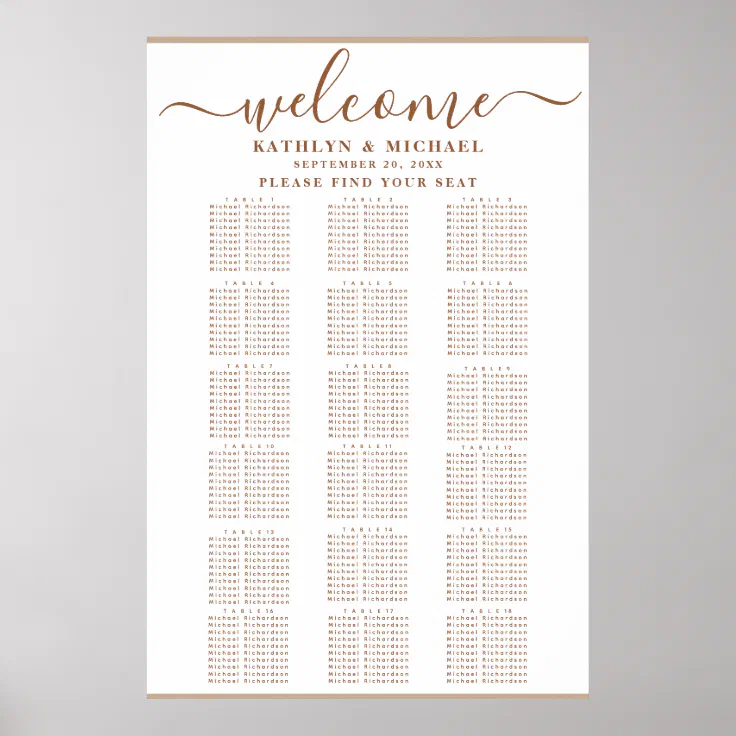 Modern Dusty Beige Simple Wedding 18 Table Seating Poster Zazzle