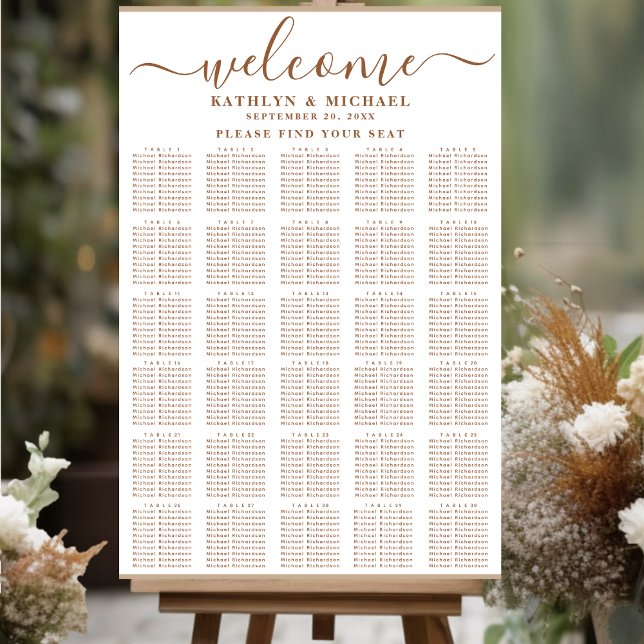 Modern Dusty Beige Simple Wedding 30 Table Seating Poster (Creator Uploaded)