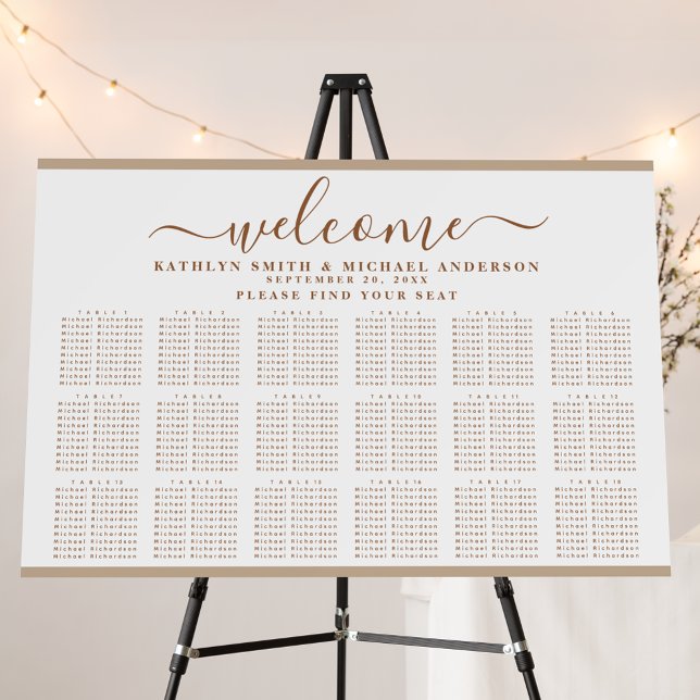 Modern Dusty Beige Wedding 18 Table Seating Chart Foam Board (Creator Uploaded)