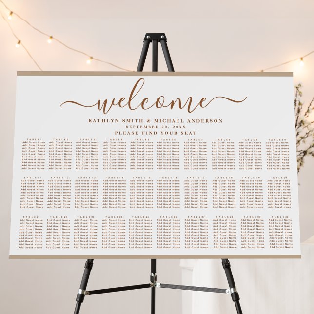 Modern Dusty Beige Wedding 30 Table Seating Chart Foam Board (Creator Uploaded)