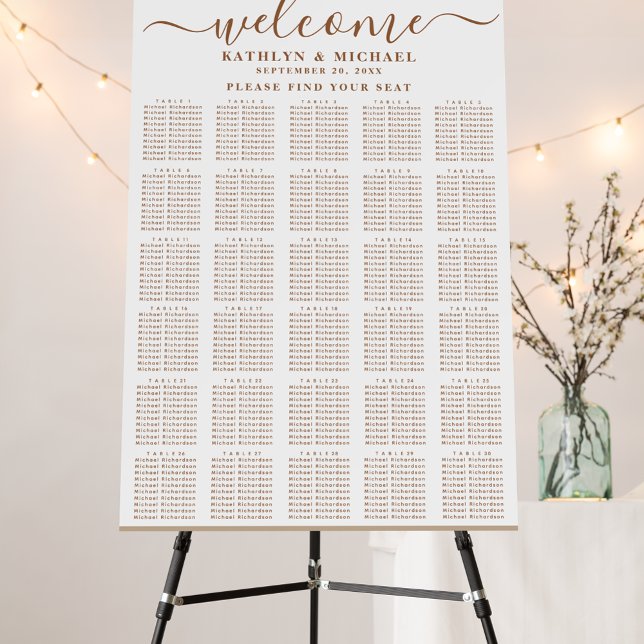 Modern Dusty Beige Wedding 30 Table Seating Chart Foam Board (Creator Uploaded)