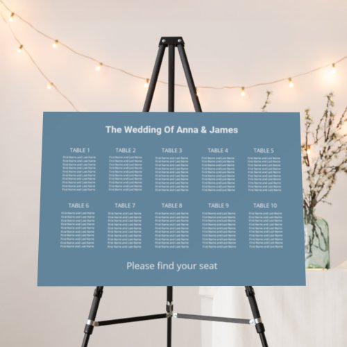 Modern Dusty Blue 10 Table Seating Chart Foam Board