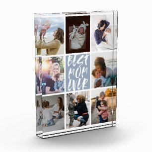 Modern Dusty Blue 8 Photo Collage Best Mom Ever