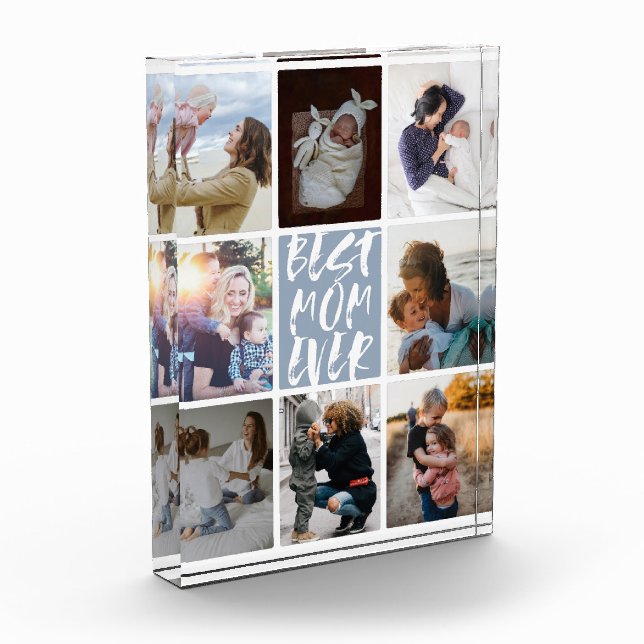 Modern Dusty Blue 8 Photo Collage Best Mom Ever (Left)