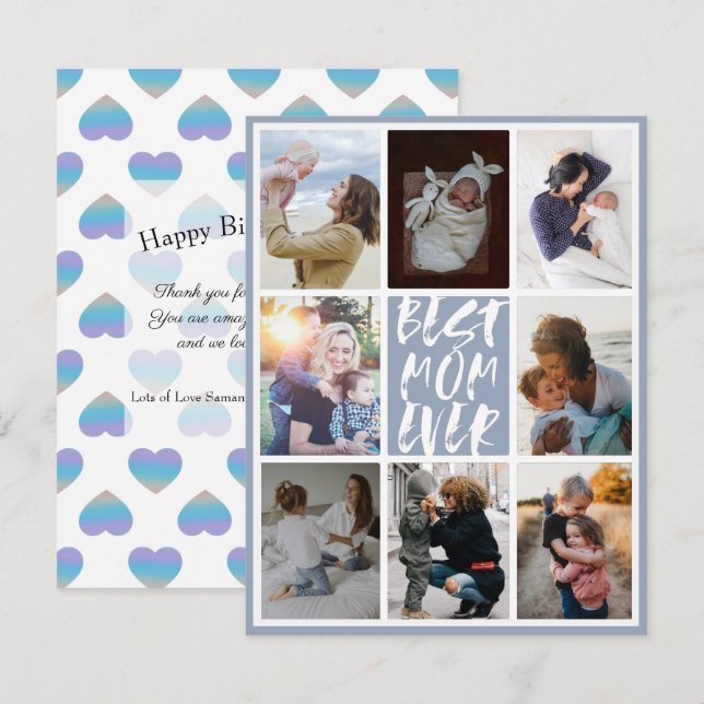 Modern Dusty Blue 8 Photo Collage Best Mom Ever (Front/Back)