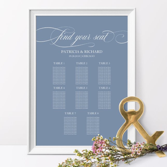 Modern Dusty Blue 8 Table Wedding Seating Chart (Creator Uploaded)