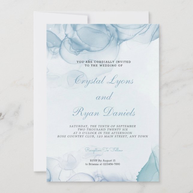 Modern Dusty Blue Abstract Wedding Invitation (Front)