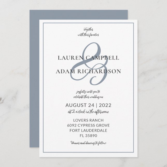 Modern Dusty Blue Ampersand Wedding Invitation (Front/Back)